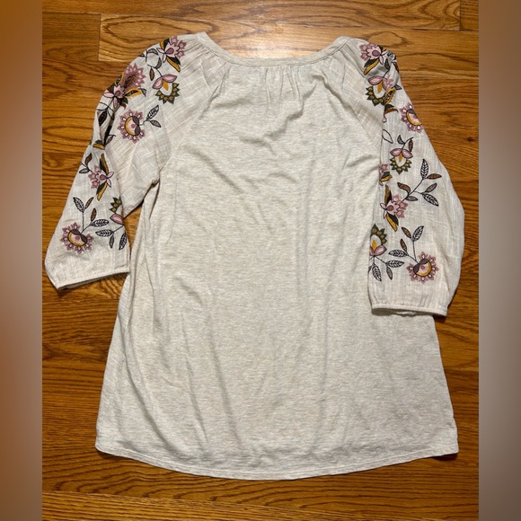 J. Jill Embroidered Sleeve‎ Tunic Beige Size Large - Picture 9 of 9
